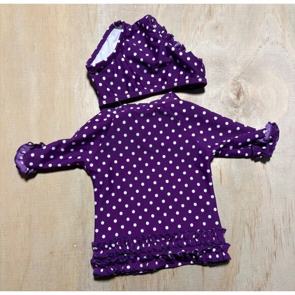 RuffleButts Purple Polka Dot Rash Guard Set Long  Sleeve Top & Bottoms Size 3-6M - Picture 2 of 6